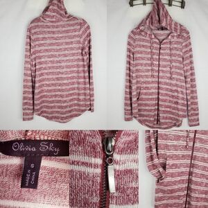 NEW S OLIVIA SKY red white full zip pockets oversized hoodie hooded JACKET small